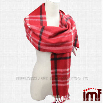 Cashmere Wool Woven Scarf Red Tartan Plaid Scarf